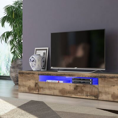Dmora Mobile da soggiorno Porta TV, Made in Italy, Credenza per TV in stile industrial a 3 ante, cm 200x40h37, Ardesia e Acero, con luce LED blu