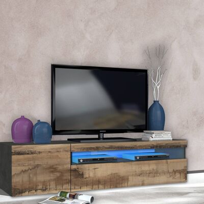 Dmora Mobile da soggiorno Porta TV, Made in Italy, Supporto per TV da salotto 2 ante, cm 150x40h37, Grigio Ardesia e Acero, con luce LED blu