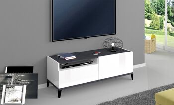 Dmora Meuble de salon Meuble TV, Made in Italy, Meuble pour TV de salon avec 1 porte et 1 tiroir, Cm 120x40h47, Blanc brillant et Ardoise 1