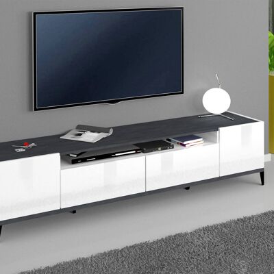 Dmora Mobile da soggiorno Porta TV, Made in Italy, Supporto per TV da salotto a 2 ante e 2 cassetti, Cm 200x40h47, Bianco lucido e Ardesia