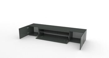 Dmora Meuble de salon Meuble TV, Made in Italy, Meuble pour TV de salon avec 3 portes et étagères, 200x40h37 cm, Anthracite brillant, avec éclairage LED bleu 3