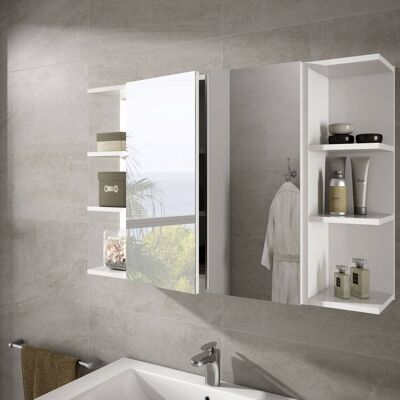 Dmora Mobile Pensile Bagno Tacoma, Mobile colonna sospeso per bagno, Armadietto ad angolo con 3 ripiani aperti, cm 20x20h65, Bianco