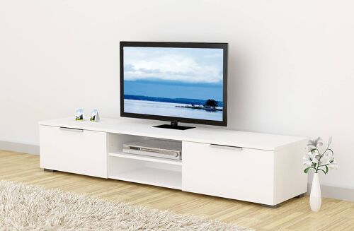 Dmora Mobile porta TV a due cassetti, colore bianco lucido, cm 172 x 33 x 39