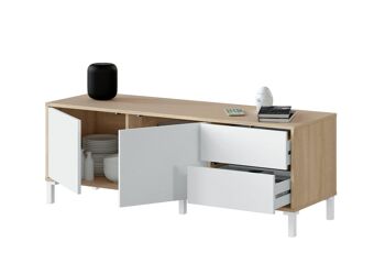 Dmora Cary Meuble TV, Buffet pour télévision avec 2 portes, Meuble TV pour salon, Meuble TV, Buffet pour salon, cm 151x41h80, Chêne et Blanc 4