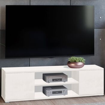 Meuble TV Dmora avec 2 portes et 1 étagère centrale, Buffet, Buffet moderne pour le salon, cm 155x40h37, couleur Blanc 1