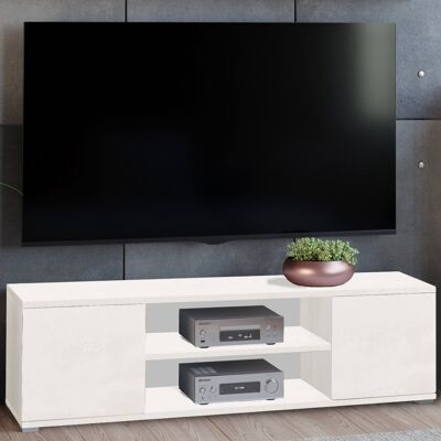 Dmora Mobile porta tv con 2 ante e 1 ripiano centrale, Credenza, Buffet moderno da soggiorno, cm 155x40h37, colore Bianco