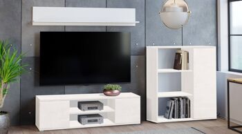 Meuble TV Dmora avec 2 portes et 1 étagère centrale, Buffet, Buffet moderne pour le salon, cm 155x40h37, couleur Blanc 4