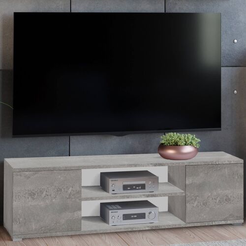 Dmora Mobile porta tv con 2 ante e 1 ripiano centrale, Credenza, Buffet moderno da soggiorno, cm 155x40h37, colore Cemento