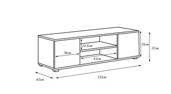 Meuble TV Dmora avec 2 portes et 1 étagère centrale, Buffet, Buffet moderne pour le salon, cm 155x40h37, couleur Ciment 3