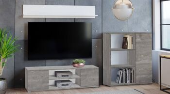 Meuble TV Dmora avec 2 portes et 1 étagère centrale, Buffet, Buffet moderne pour le salon, cm 155x40h37, couleur Ciment 4