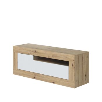 Dmora Killeen Meuble TV, Buffet pour télévision de salon, Meuble TV avec 2 portes, cm 139x42h53, Chêne noeuds et Blanc 2