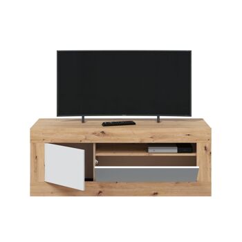 Dmora Killeen Meuble TV, Buffet pour télévision de salon, Meuble TV avec 2 portes, cm 139x42h53, Chêne noeuds et Blanc 3