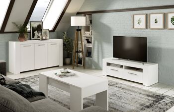 Dmora Stamford Meuble TV, Buffet pour télévision de salon, Meuble TV avec 2 portes, Buffet bas pour salon, cm 120x42h40, Blanc brillant 5