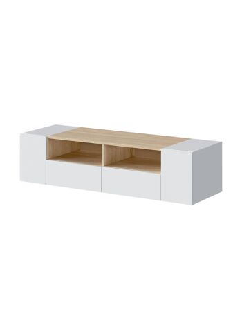 Dmora Topeka Meuble TV, Buffet pour télévision de salon, Meuble de télévision moderne, Buffet polyvalent bas, cm 138x42h36, Blanc et Chêne 2