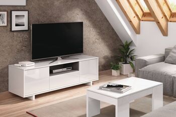 Dmora Visalia Meuble TV, Meuble TV pour salon, Meuble TV avec 3 portes, Buffet bas pour salon, cm 150x41h46, Blanc brillant et Gris cendré 3