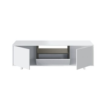 Dmora Visalia Meuble TV, Meuble TV pour salon, Meuble TV avec 3 portes, Buffet bas pour salon, cm 150x41h46, Blanc brillant et Gris cendré 5