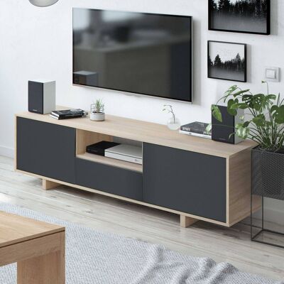 Dmora Mobile porta TV Visalia, Credenza per televisione da soggiorno, Supporto TV a 3 ante, Credenza bassa da salotto, cm 150x41h46, Rovere