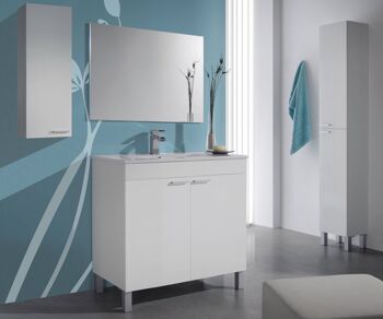 Compra Mueble bajo lavabo Dmora Augusta, Mueble de baño con 2 puertas,  Mueble de suelo con espejo, lavabo no incluido, 80x45h80 cm, Blanco al por  mayor