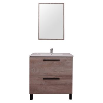 Meuble sous-vasque Dmora Barcellona, Meuble de salle de bain moderne avec miroir, Lavabo à 3 tiroirs, Made in Italy, Cm 81x46xh82, Chêne 2