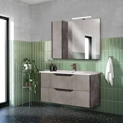 Dmora Mobile sottolavabo con lavabo in ceramica incluso, Made in Italy, cm 101 x 147 x 170, colore Ossido e Cemento