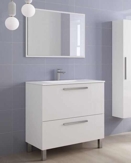 Compra Dmora Mobile sottolavabo Hayward, Mobiletto per bagno, Armadio a 2  cassetti e specchio, lavabo non incluso, cm 80x45h80, Bianco lucido  all'ingrosso