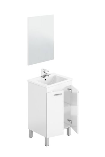 Meuble sous-vasque Dmora Naperville, Meuble de salle de bain, Armoire 2 portes avec miroir, lavabo non inclus, cm 50x40h80, Blanc 3