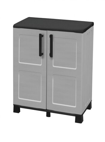 Dmora Armoire polyvalente pour l'extérieur ou l'intérieur, Armoire basse avec 2 portes et 1 étagère en polypropylène, 100% Made in Italy, cm 68x37h90, couleur Light Grey 2