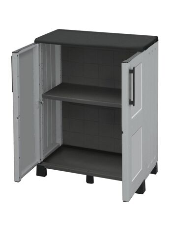 Dmora Armoire polyvalente pour l'extérieur ou l'intérieur, Armoire basse avec 2 portes et 1 étagère en polypropylène, 100% Made in Italy, cm 68x37h90, couleur Light Grey 3