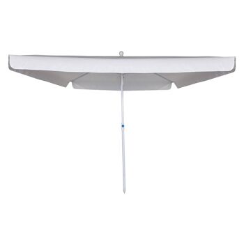 Parasol Dmora avec mât central en acier inclinable, tissu polyester blanc, mesure 200 x 250 x 200 cm 1