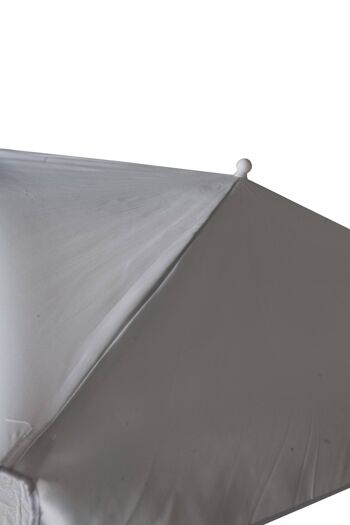 Parasol Dmora avec mât central en acier inclinable, tissu polyester blanc, mesure 200 x 250 x 200 cm 3