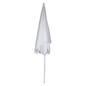 Parasol Dmora avec mât central en acier inclinable, tissu polyester blanc, mesure 200 x 250 x 200 cm 6