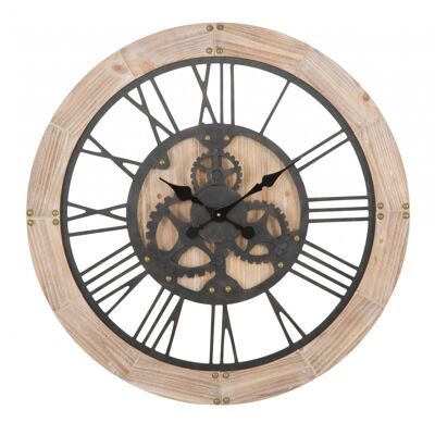 Dmora Orologio da parete, Mdf e Ferro, Colore Naturale, Misure: 80 x 3,5 x 80 cm