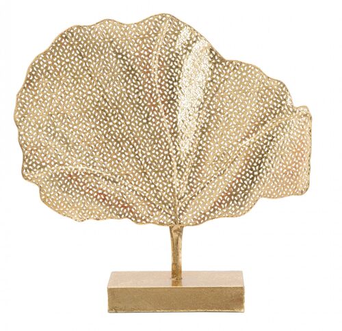 Dmora Pannello con foglia, Struttura in ferro, Colore oro, 10 x 56 x 55 cm