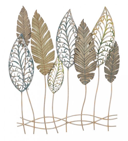 Dmora Pannello con foglie, Struttura in ferro, Colore oro, 2,5 x 87 x 75 cm