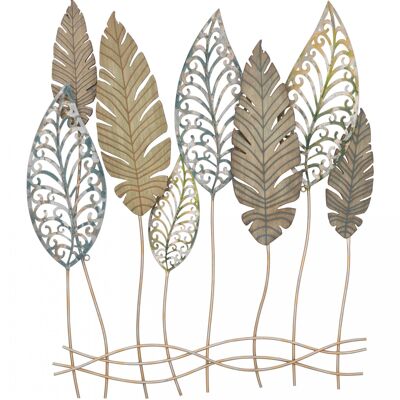Dmora Pannello con foglie, Struttura in ferro, Colore oro, 2,5 x 87 x 75 cm
