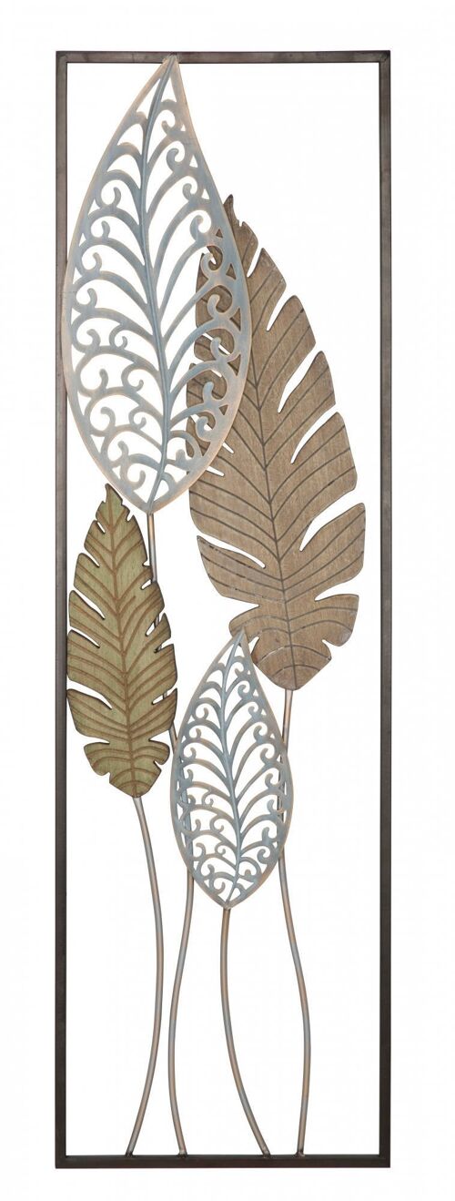 Dmora Pannello con foglie, Struttura in ferro, Colore oro, 2,5 x 99,5 x 30,5 cm