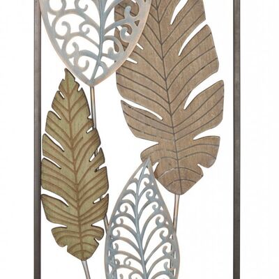 Dmora Pannello con foglie, Struttura in ferro, Colore oro, 2,5 x 99,5 x 30,5 cm