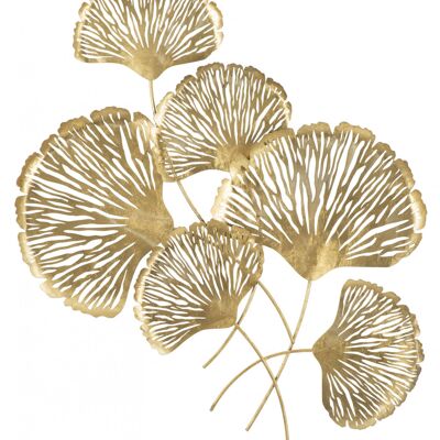 Dmora Pannello con foglie, Struttura in ferro, Colore oro, 5,5 x 101 x 75 cm