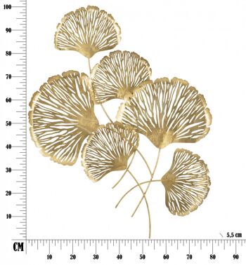 Panneau Dmora avec feuilles, structure en fer, couleur or, 5,5 x 101 x 75 cm 2