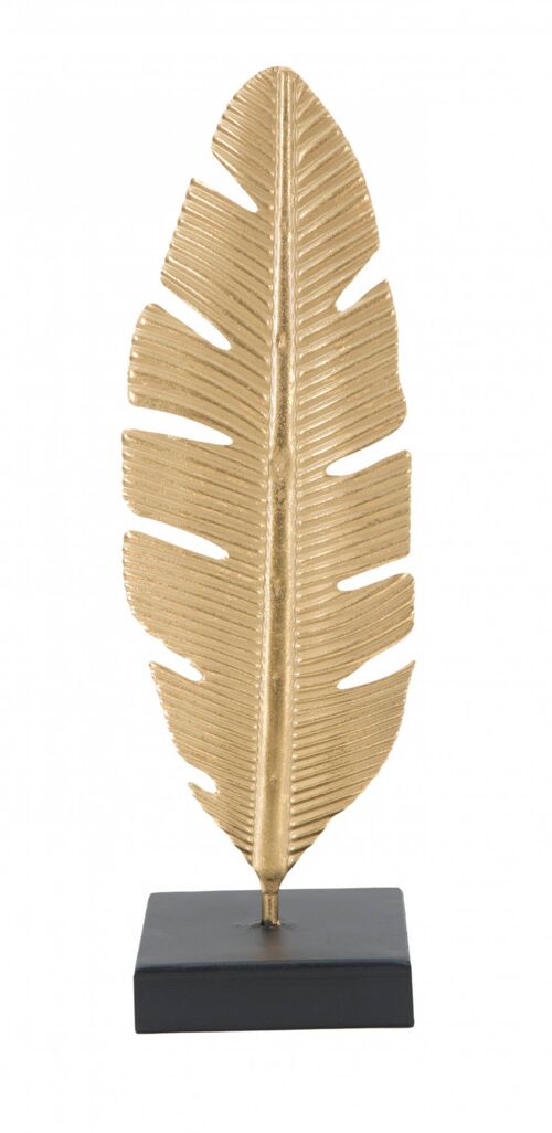 Dmora Pannello con piuma, Struttura in ferro, Colore oro, 10 x 34 x 10 cm