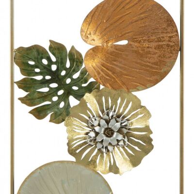 Dmora Pannello in metallo rettangolare, con foglie, colore multicolore, Misura 3 x 90 x 31,5 cm