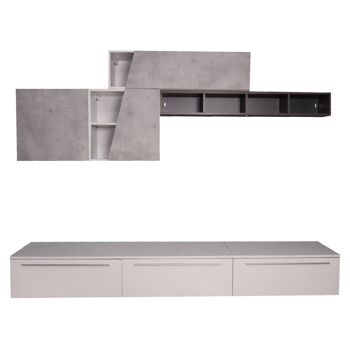 Dmora Unité murale de salon, Meuble TV avec éléments bas et muraux, Salon moderne, Made in Italy, 270x92xh34 cm, Frêne blanc et couleur Ciment 3