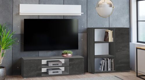 Dmora Parete attrezzata da soggiorno moderna, Mobile porta TV con 1 credenza con anta reversibile, Mensola abbinata, colore Antracite