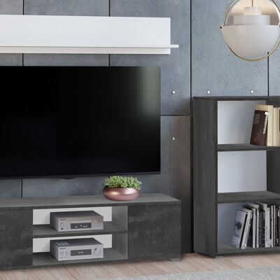 Dmora Parete attrezzata da soggiorno moderna, Mobile porta TV con 1 credenza con anta reversibile, Mensola abbinata, colore Antracite