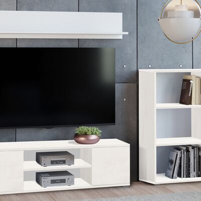 Dmora Parete attrezzata da soggiorno moderna, Mobile porta TV con 1 credenza con anta reversibile, Mensola abbinata, colore Bianco