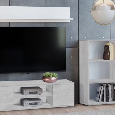 Dmora Parete attrezzata da soggiorno moderna, Mobile porta TV con 1 credenza con anta reversibile, Mensola abbinata, colore Cemento