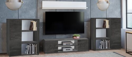 Dmora Parete attrezzata da soggiorno moderna, Mobile porta TV con 2 credenze con anta reversibile, Mensola abbinata, colore Antracite