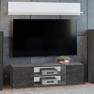 Dmora Parete attrezzata da soggiorno moderna, Mobile porta TV con 2 credenze con anta reversibile, Mensola abbinata, colore Antracite