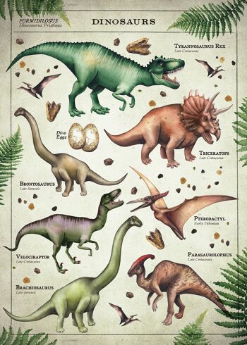 Tableau de dinosaure de style vintage imprimé éducatif - 50 x 70 - mat 1