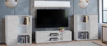 Dmora Unité murale de salon moderne, Meuble TV avec 2 buffets avec porte réversible, Étagère assortie, Couleur ciment 1